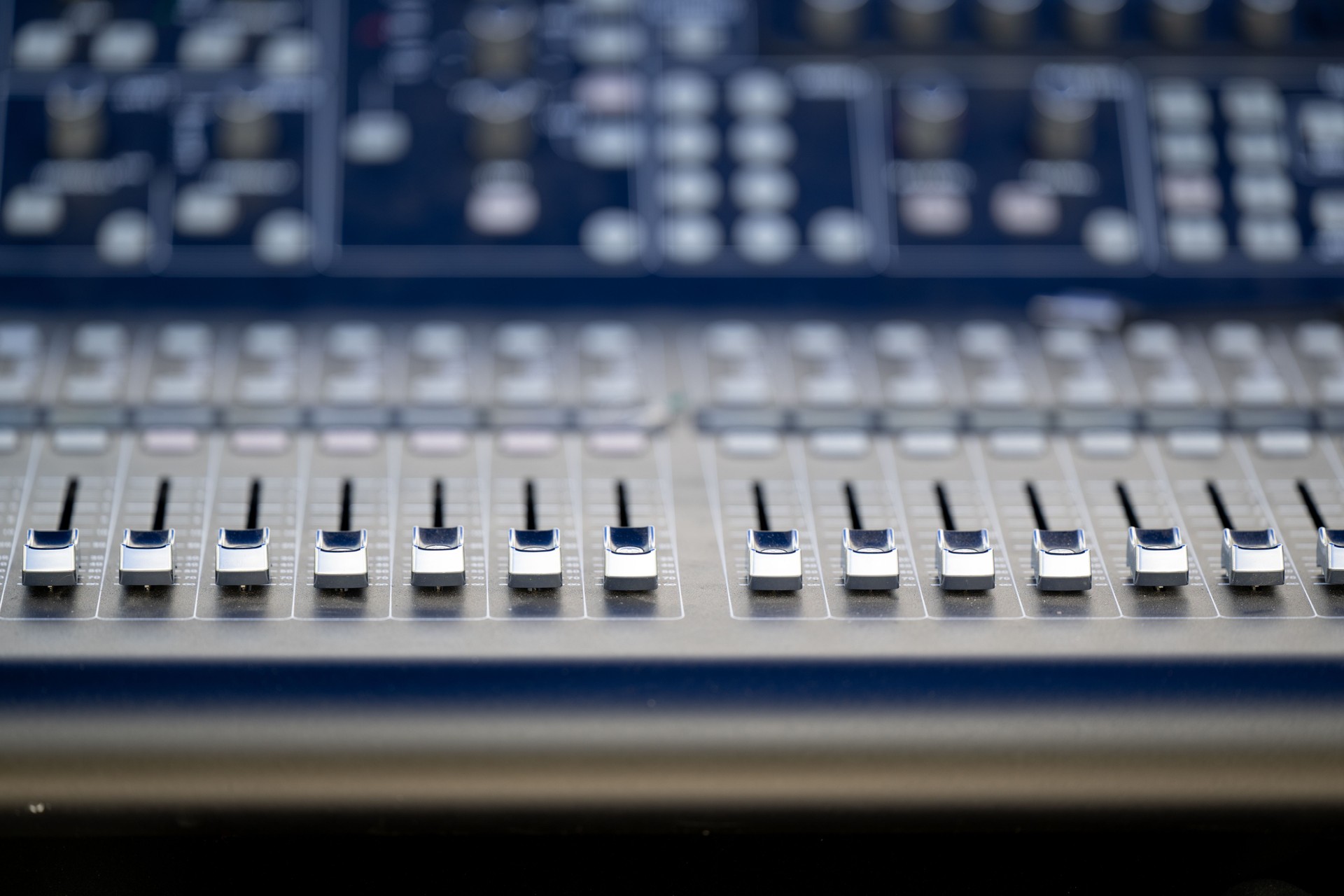 Closeup of audio mixing console