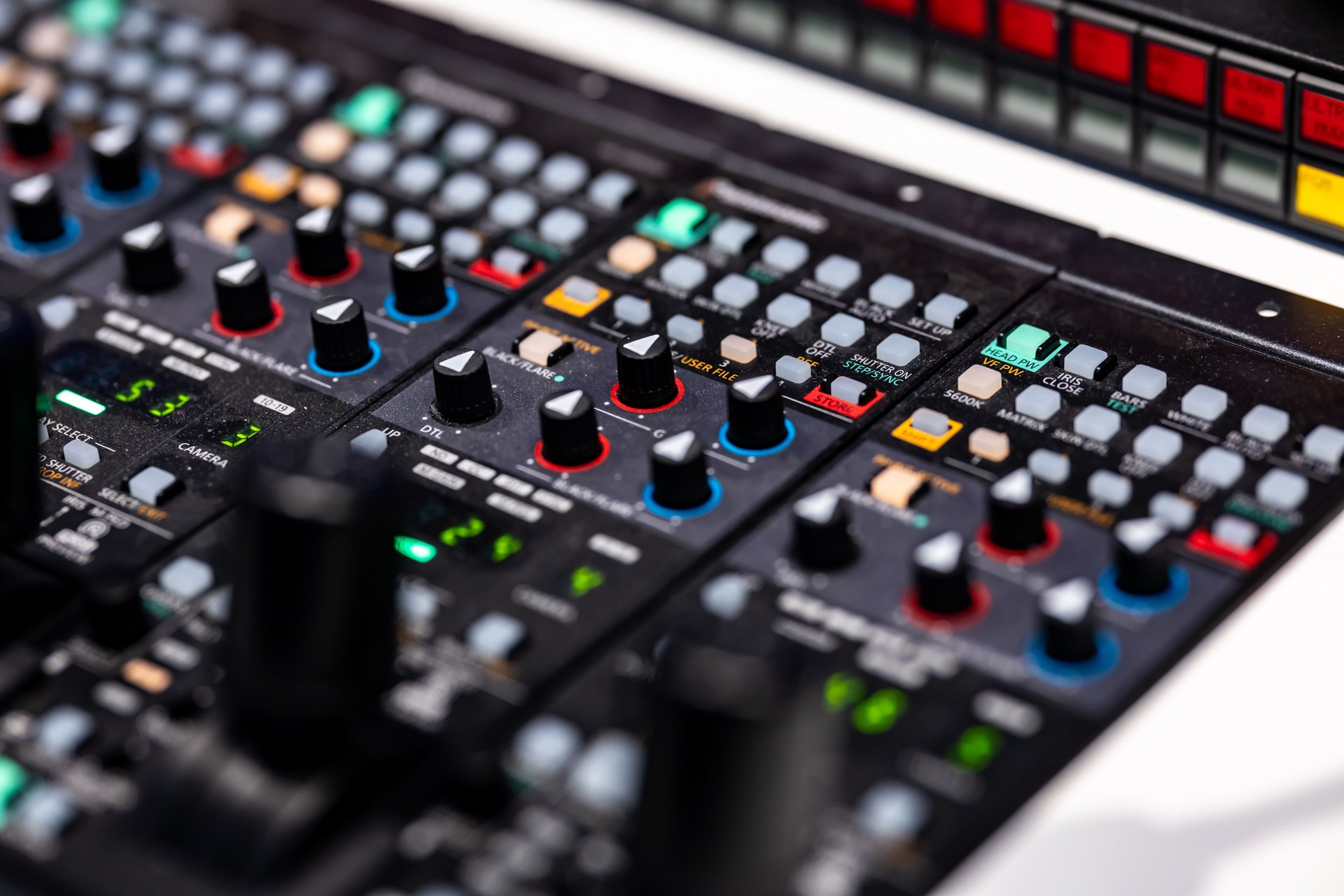 Digital sound mixing console in professional audio studio